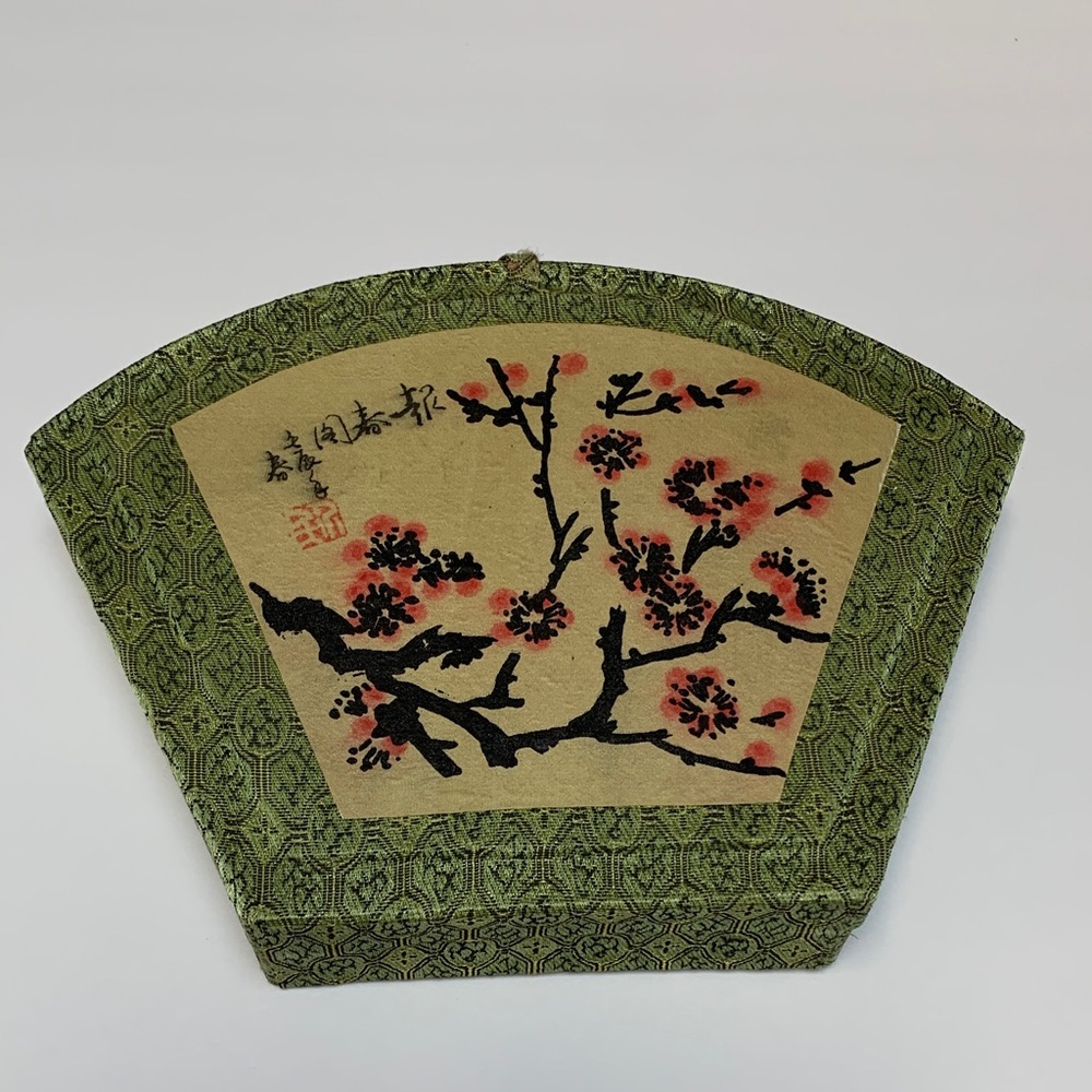 Chinese Elegant Green and Black Embroidered Fan Art